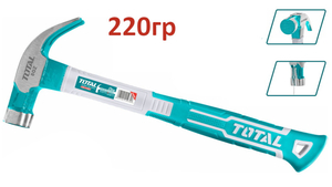 Молоток-гвоздодер Total THTCH0086 Industrial, 220г, фибергласс.