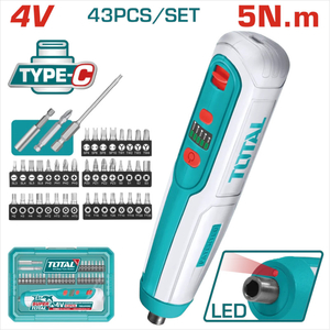 Отвертка акк. Total TSDLI04062, 4В, кейс, биты 43шт