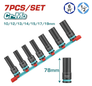 Набор торцевых головок Total THKISD12073L, 1/2" 7шт. ударные, удлиненные