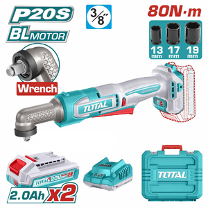 Гайковерт акк. Total TAIWLI208 Industrial, P20S, 80Нм, 3/8", BL, 2*2Ач, угловой